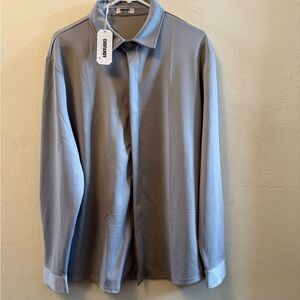 NWT! COOFANDY Men's Light Gray Long Sleeve Button-Up Shirt Size L